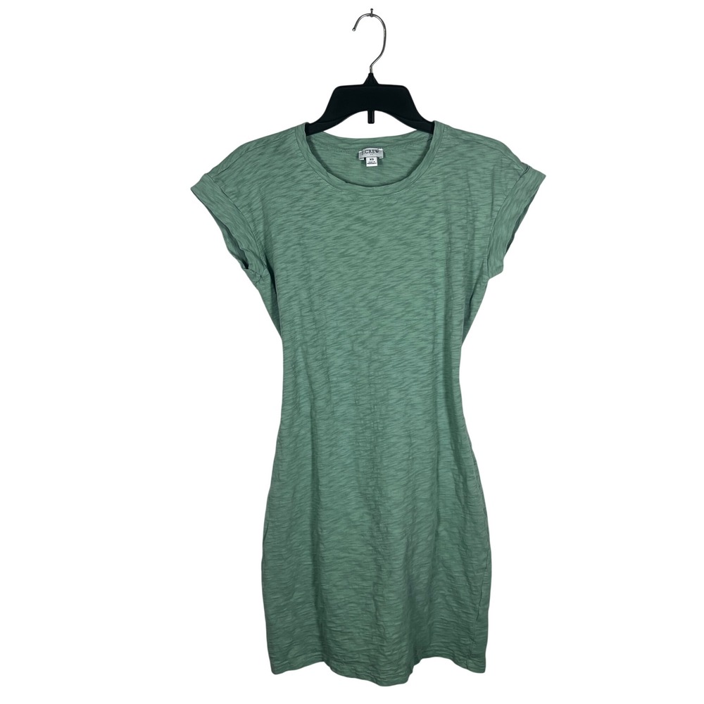 J.Crew Slub Cotton T-Shirt Dress Womens XS Green Short Sleeve Tie Waist Casual